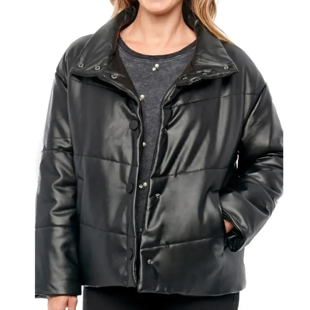 WIT & WISDOM Faux Leather Puffer Jacket Size L